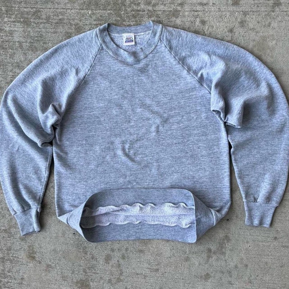 Vintage 80s Blank Grey Raglan Crewneck Sweatshirt Made in USA by BVD
